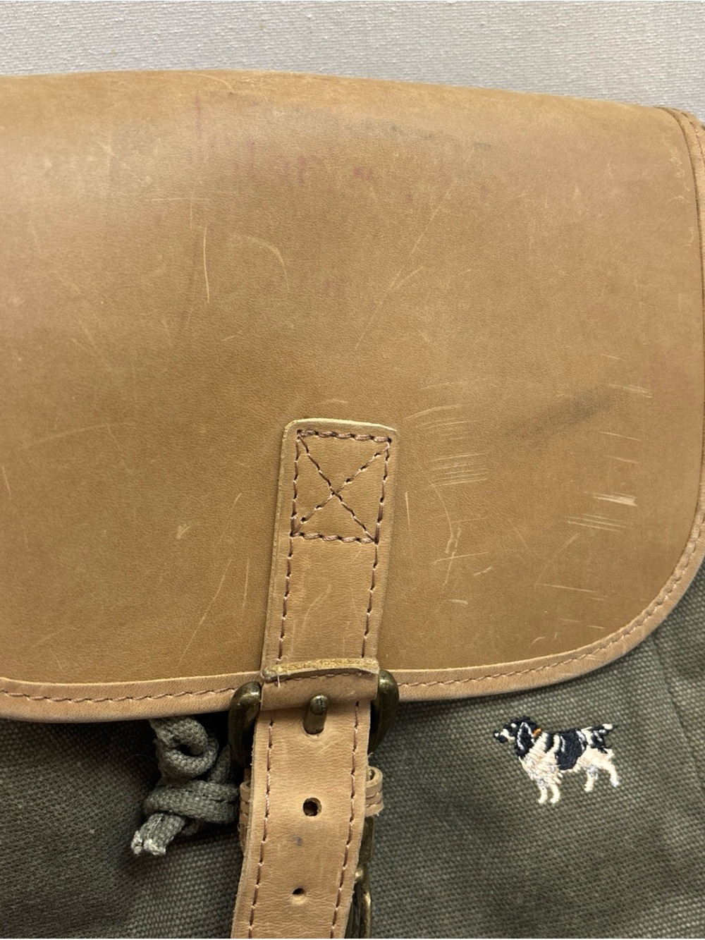 Vtg LL Bean Boat & Tote Bag Backpack Spaniel Dog Embroidered Leather Canvas - Picture 3 of 9